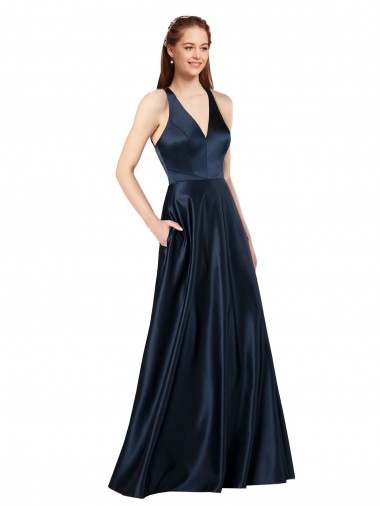 Long Formal Satin Bridesmaid Gown with Halter Neckline Brisbane