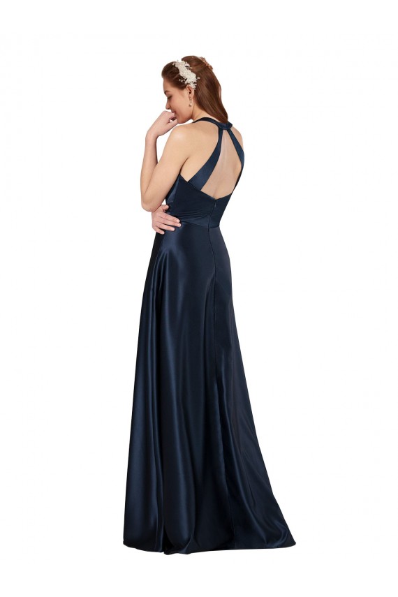 Long Formal Satin Bridesmaid Gown with Halter Neckline Brisbane