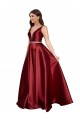 Sleeveless Deep V-Neck A-Line Formal Satin Bridesmaid Dress / Prom Dress with Pockets Brisbane