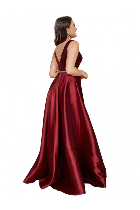 Sleeveless Deep V-Neck A-Line Formal Satin Bridesmaid Dress / Prom Dress with Pockets Brisbane