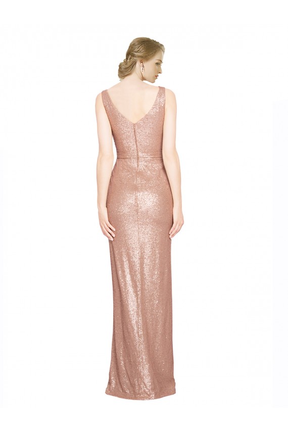 Draped V-Neck Striking Sheath Floor Length Formal Sequin Bridesmaid Dress / Prom Dress Brisbane