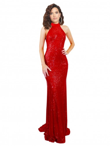 Halter High Neck Mermaid Open Back Formal Sequin Bridesmaid Dress / Prom Dress Brisbane