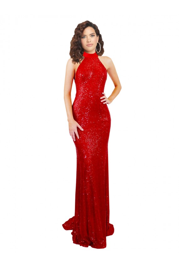 Halter High Neck Mermaid Open Back Formal Sequin Bridesmaid Dress / Prom Dress Brisbane