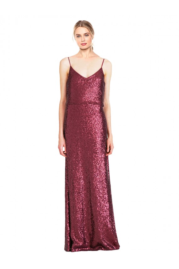 High Neck Halter Long Slim Formal Sequin Bridesmaid Dress / Prom Dress with V-Neck and Blouson Bodice Brisbane