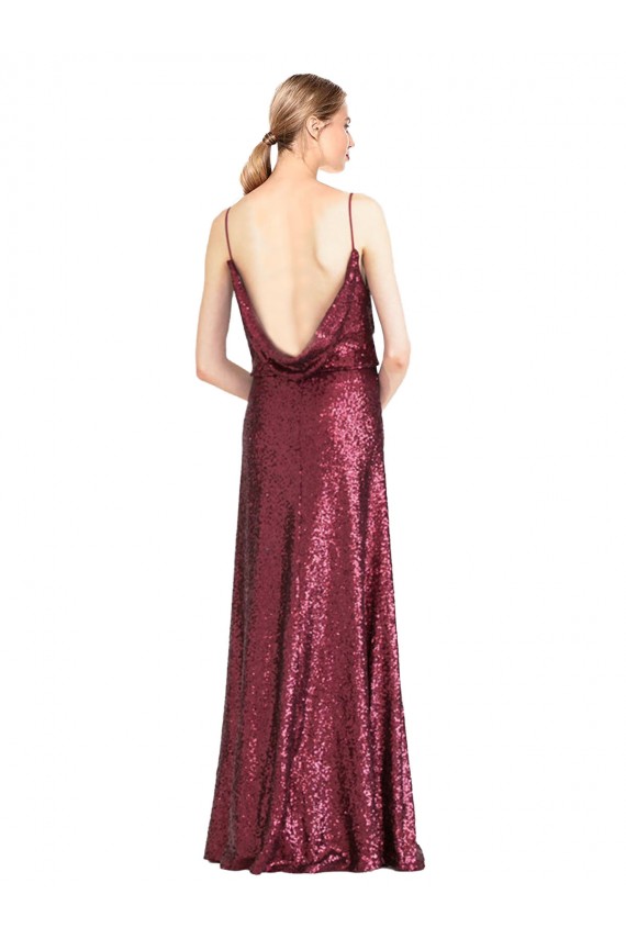 High Neck Halter Long Slim Formal Sequin Bridesmaid Dress / Prom Dress with V-Neck and Blouson Bodice Brisbane