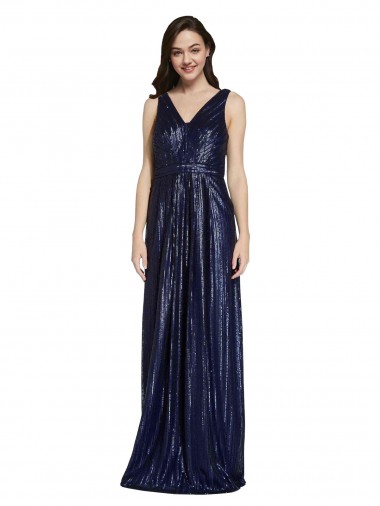 Long V-Neck Sparking Formal Sequin Bridesmaid Dress / Prom Dress with Low V-Back Brisbane