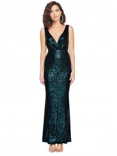 V-Neck Full Length Formal Sequin Bridesmaid Dress / Prom Dress with Draped Back Brisbane
