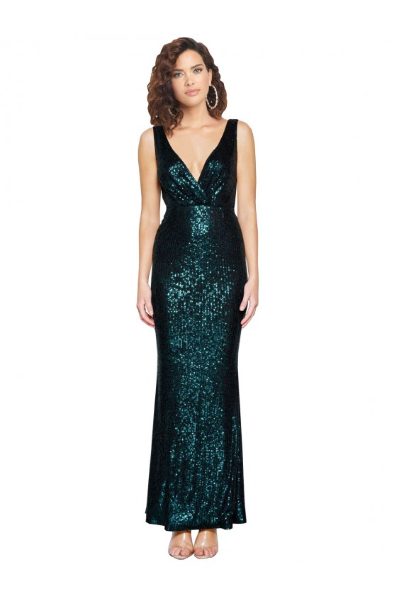 V-Neck Full Length Formal Sequin Bridesmaid Dress / Prom Dress with Draped Back Brisbane