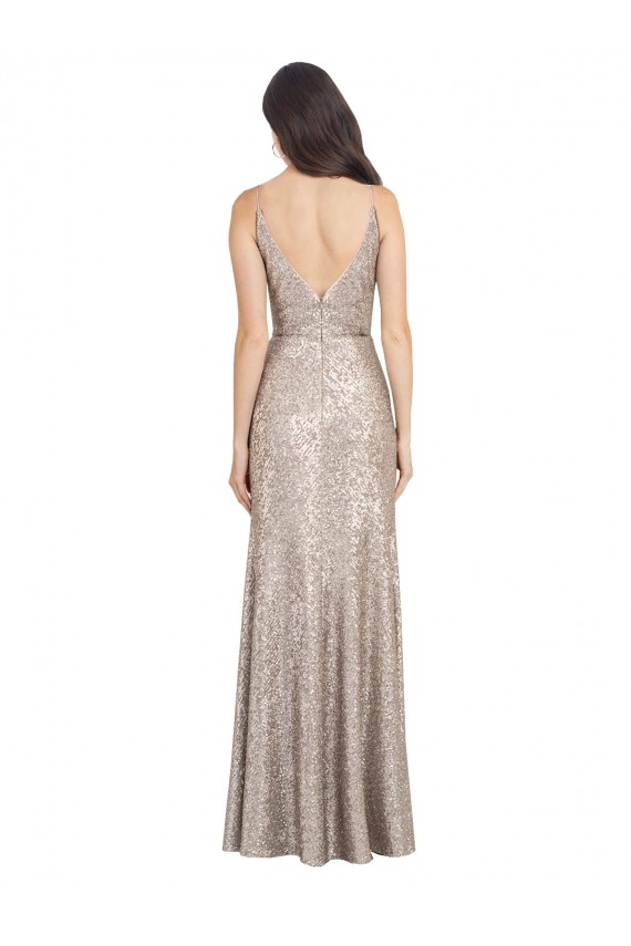 V-Neck Fully Sequin Formal Bridesmaid Dress / Prom Dress with V-Back and Front Slit Brisbane