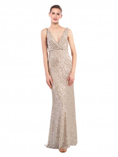 Faux Surplice V-Neck Slim Formal Sparkling Sequin Bridesmaid Dress / Prom Dress Brisbane