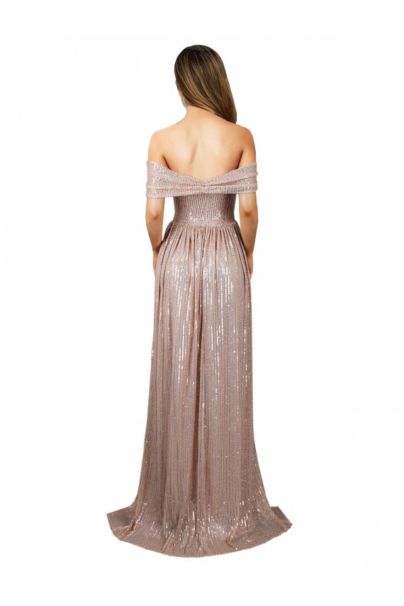 Strapless Scoop Neck Off the Shoulder Long Formal Sequin Bridesmaid Dress / Prom Dress with High Slit Brisbane