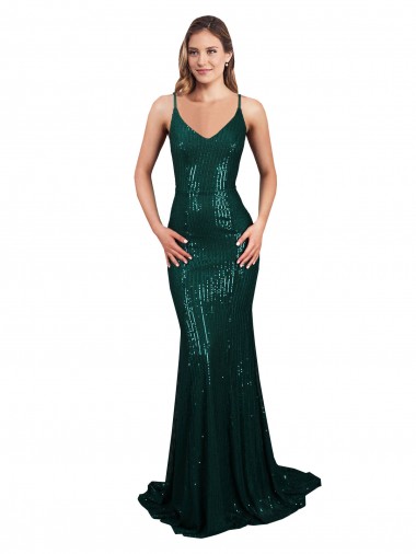 Fishtail Shaped V-Neck Open Back Long Formal Sequin Bridesmaid Dress / Prom Dress Brisbane