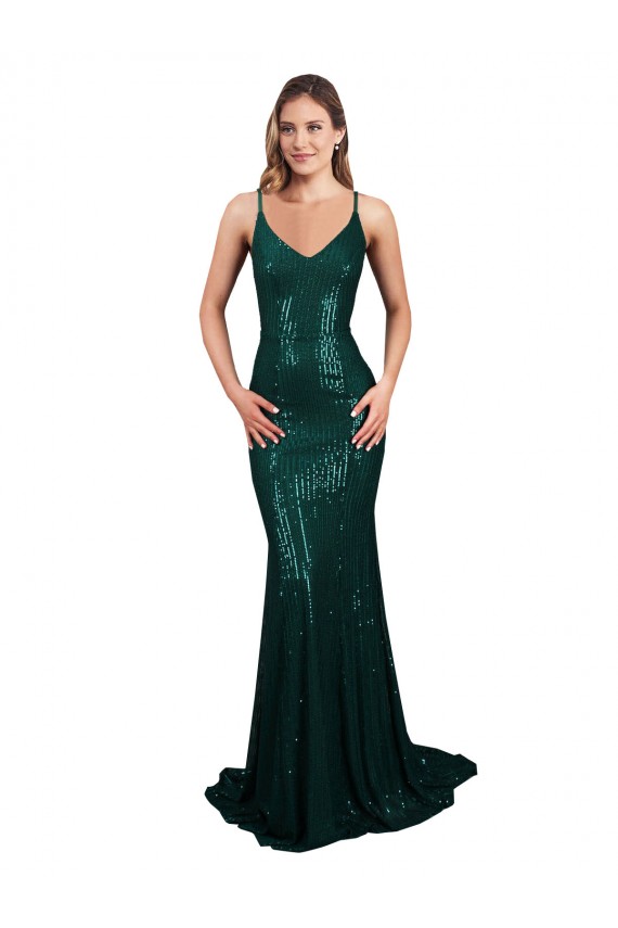 Fishtail Shaped V-Neck Open Back Long Formal Sequin Bridesmaid Dress / Prom Dress Brisbane
