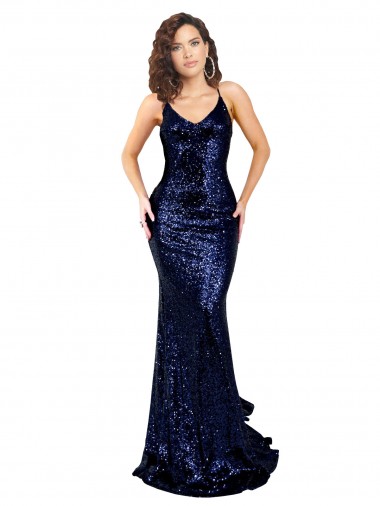 Mermaid V-Neck Low Back Long Formal Sequin Bridesmaid Dress / Prom Dress Brisbane