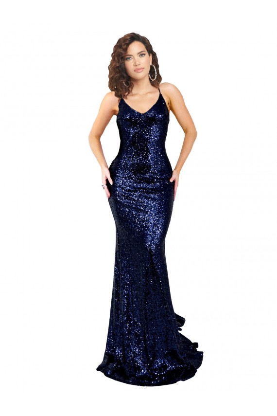 Mermaid V-Neck Low Back Long Formal Sequin Bridesmaid Dress / Prom Dress Brisbane
