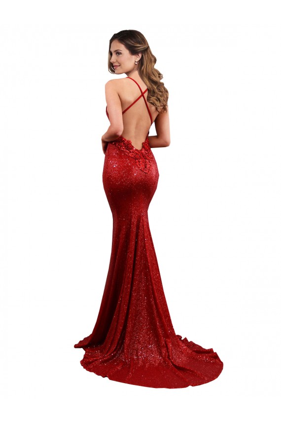 Low Back Mermaid V-Neck Long Formal Sequin Bridesmaid Dress / Prom Dress Brisbane