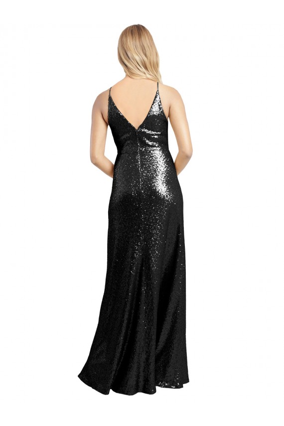 Full Length A-Line Formal Sequin Bridesmaid Dress / Prom Dress with Spaghetti Straps V-Neckline Brisbane