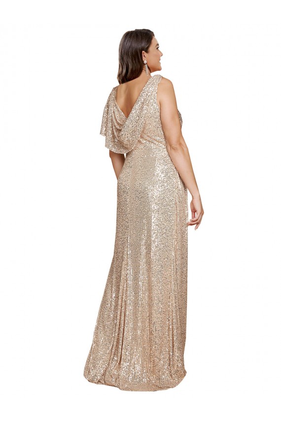 Deep V-Neck Sleeveless Sparkling Formal Sequin Bridesmaid Dress / Prom Dress with Draped Cowl Back Brisbane