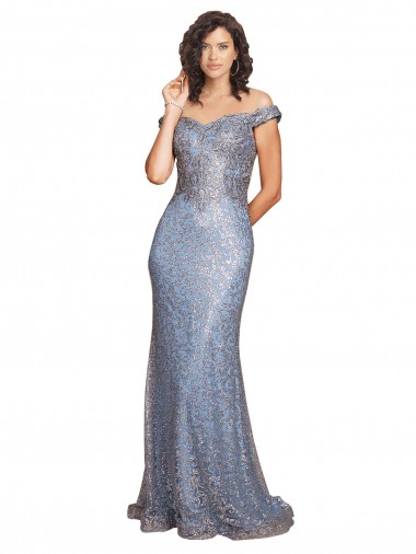 Off the Shoulder Sweetheart Neckline Formal Sequin Bridesmaid Dress / Prom Dress with Thigh High Slit Brisbane