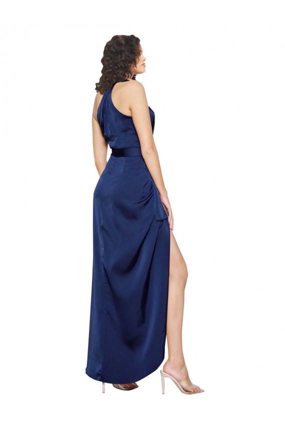 Full Length High Neck Wrap Formal Silky Satin Bridesmaid Dress / Prom Dress with Waist Tie Brisbane