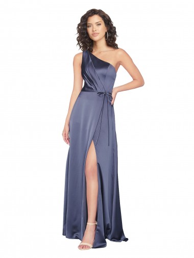 Draped Formal Silky Satin Bridesmaid Dress / Prom Dress with Tied Waist Brisbane