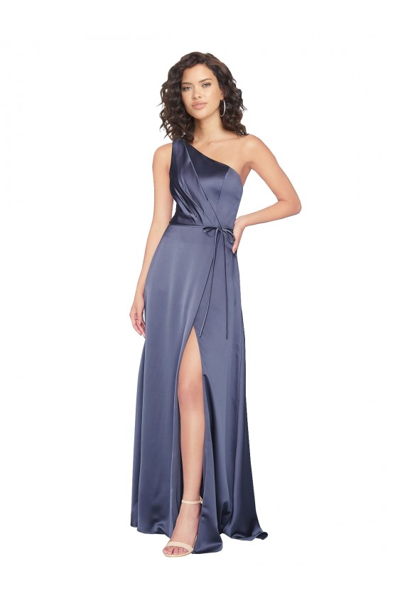 Draped Formal Silky Satin Bridesmaid Dress / Prom Dress with Tied Waist Brisbane