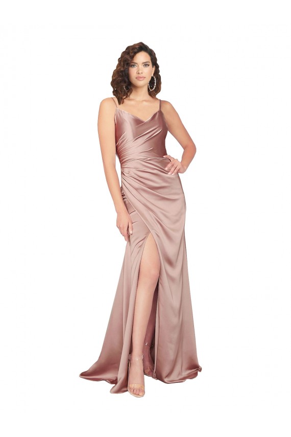 Floor Length Formal Silky Satin Bridesmaid Dress / Prom Dress with Front Skirt Slit Brisbane