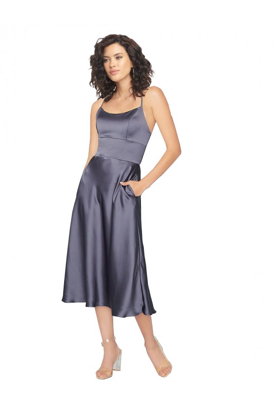 Midi Cocktail Length Silky Satin Bridesmaid Dress / Prom Dress with Open Tied Back Brisbane