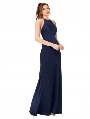 High Neck Satin Bridesmaid Dress / Prom Dress with Strappy Back Brisbane