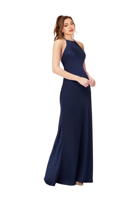 High Neck Satin Bridesmaid Dress / Prom Dress with Strappy Back Brisbane