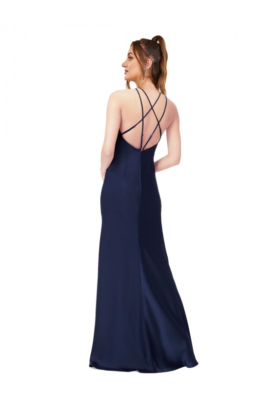 High Neck Satin Bridesmaid Dress / Prom Dress with Strappy Back Brisbane