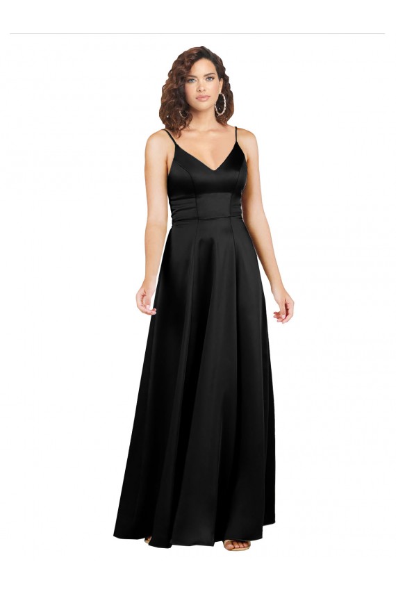 Formal Silky Satin Floor-Length Long Bridesmaid Dress / Prom Dress with V-Neckline Brisbane