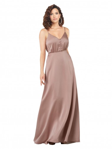 Subtle V-Neckline Formal Silky Satin Bridesmaid Dress with Front Button Detail Brisbane
