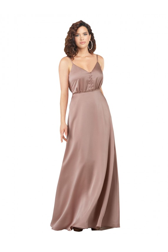 Subtle V-Neckline Formal Silky Satin Bridesmaid Dress with Front Button Detail Brisbane