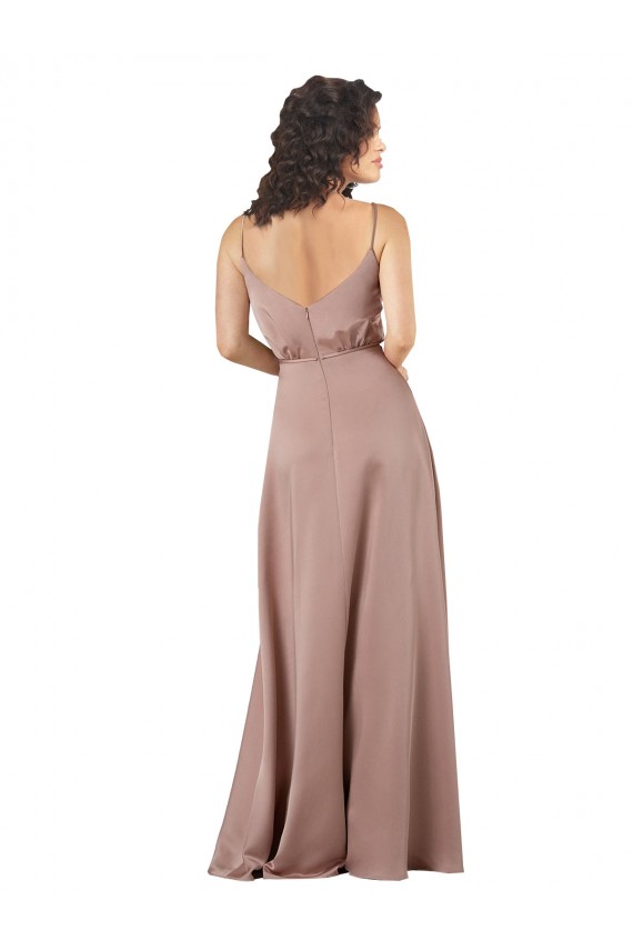Subtle V-Neckline Formal Silky Satin Bridesmaid Dress with Front Button Detail Brisbane