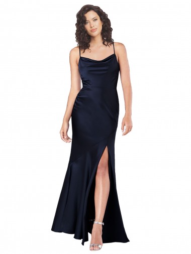 Draped Cowl Neck Formal Silky Satin Bridesmaid Dress / Prom Dress with Skirt Slit Brisbane