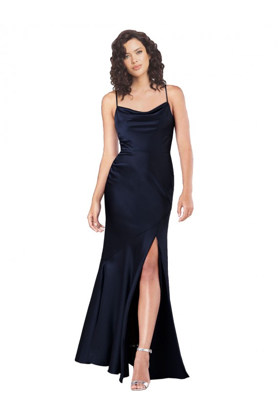 Draped Cowl Neck Formal Silky Satin Bridesmaid Dress / Prom Dress with Skirt Slit Brisbane