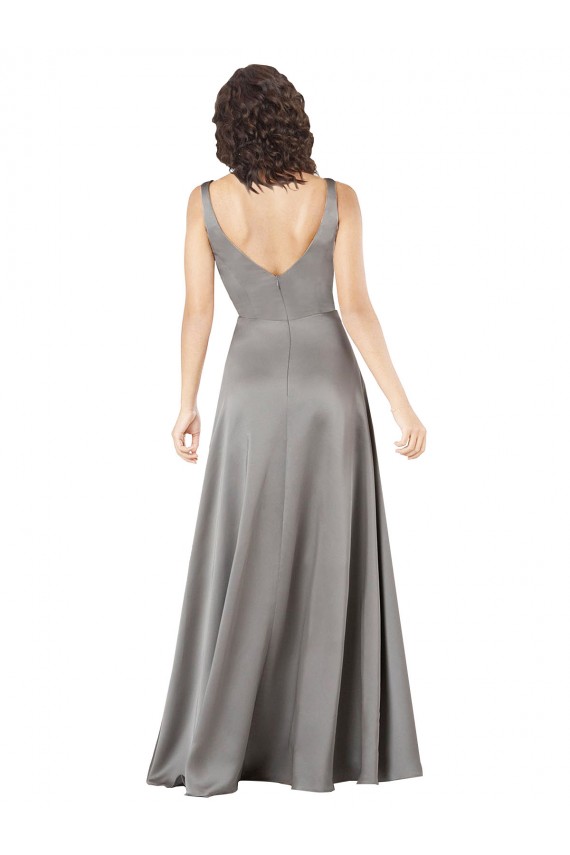 Plunging V-Neckline Long A-Line Formal Silky Satin Bridesmaid Dress / Prom Dress Brisbane