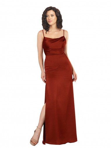Floor-Length Formal Silky Satin Bridesmaid Dress / Prom Dress with Skirt Slit Brisbane