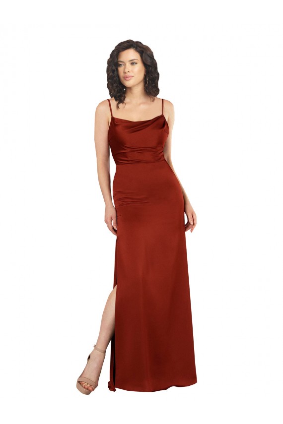 Floor-Length Formal Silky Satin Bridesmaid Dress / Prom Dress with Skirt Slit Brisbane