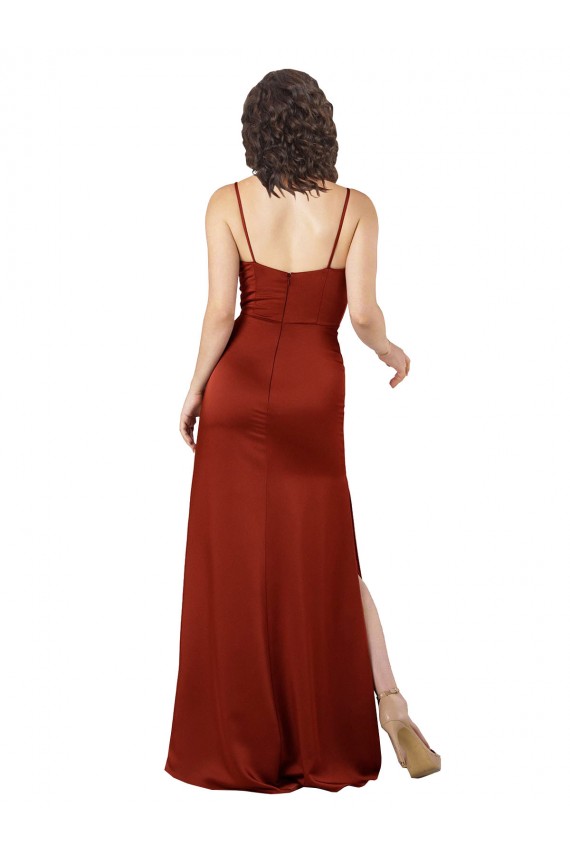 Floor-Length Formal Silky Satin Bridesmaid Dress / Prom Dress with Skirt Slit Brisbane