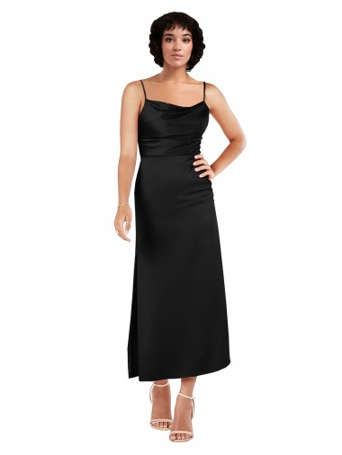 Cowl Neck Formal Tea-Length Short Silky Satin Bridesmaid Dress / Cocktail Prom Dress with Skirt Slit Brisbane