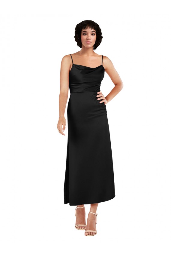 Cowl Neck Formal Tea-Length Short Silky Satin Bridesmaid Dress / Cocktail Prom Dress with Skirt Slit Brisbane