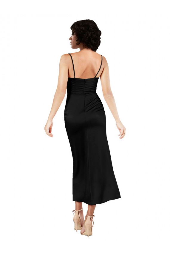 Cowl Neck Formal Tea-Length Short Silky Satin Bridesmaid Dress / Cocktail Prom Dress with Skirt Slit Brisbane