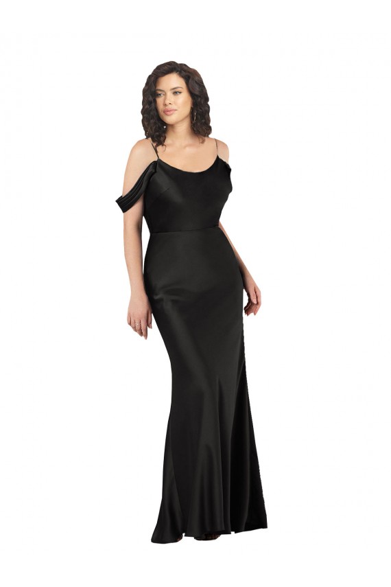 Off the Shoulder Sleeves Formal Silky Satin Bridesmaid Dress / Prom Dress with Skirt Slit Brisbane