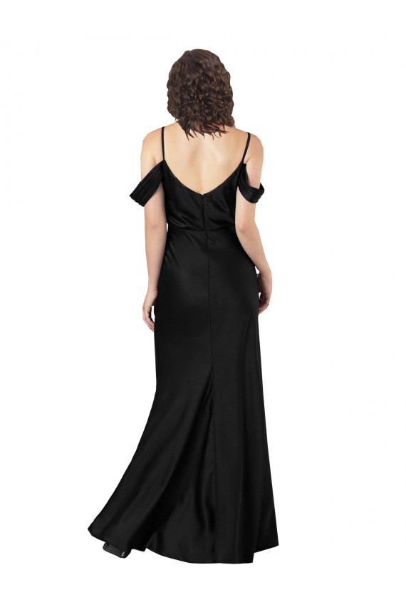 Off the Shoulder Sleeves Formal Silky Satin Bridesmaid Dress / Prom Dress with Skirt Slit Brisbane