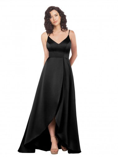 High Low V-Neckline Formal Silky Satin Tulip Bridesmaid Dress / Prom Dress with Wrap Skirt Brisbane
