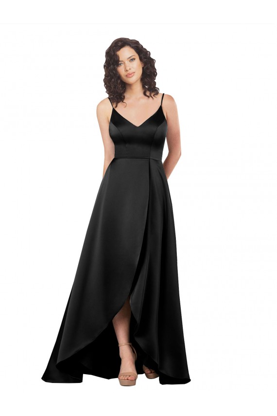 High Low V-Neckline Formal Silky Satin Tulip Bridesmaid Dress / Prom Dress with Wrap Skirt Brisbane