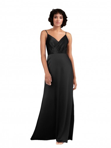 Full Length V-Neckline Formal Silky Satin Bridesmaid Dress / Prom Dress with Spaghetti Straps Brisbane
