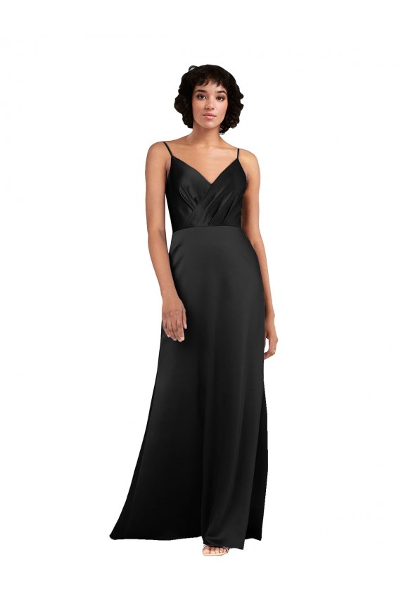 Full Length V-Neckline Formal Silky Satin Bridesmaid Dress / Prom Dress with Spaghetti Straps Brisbane